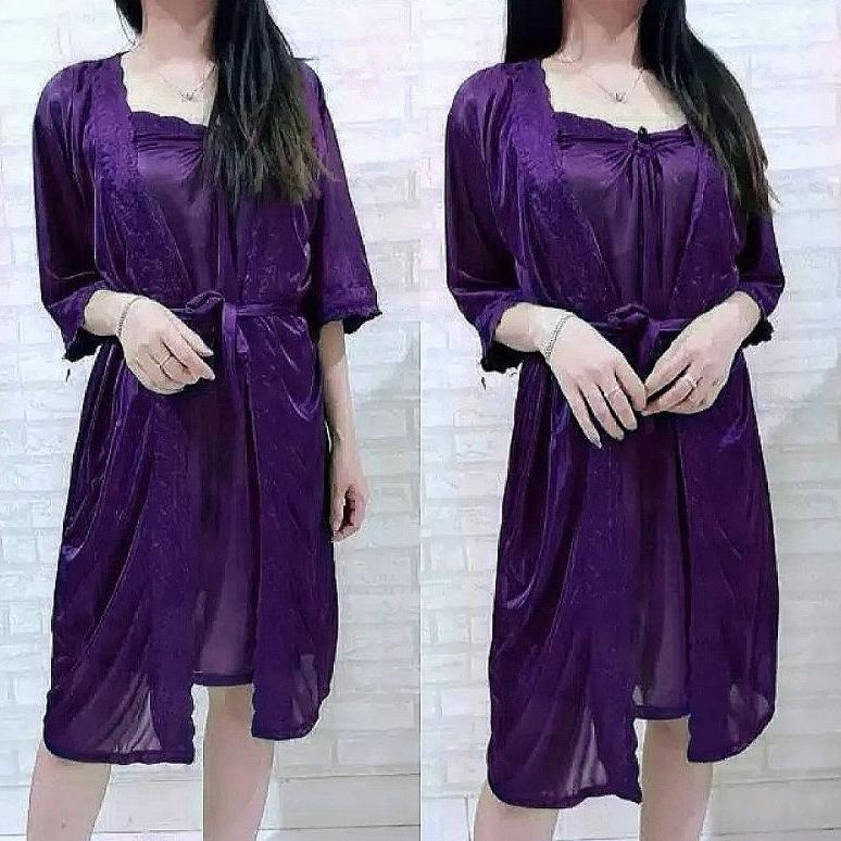 Awet Baju Tidur Lingerie Sexy Kimono Tricot Satin Import