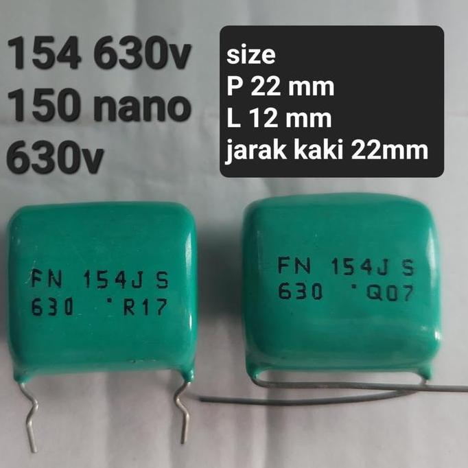630V154J 154 154J 630V KAPASITOR MILAR (FILM CAPACITOR). TIPE: KAPASITOR FILM POLYESTER (MILAR). KAP