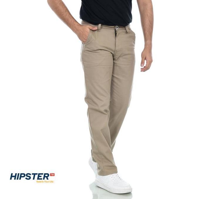 Hipster Celana Chino Basic / Standar / Regular Fit Panjang Pria Warna Coklat Mocca