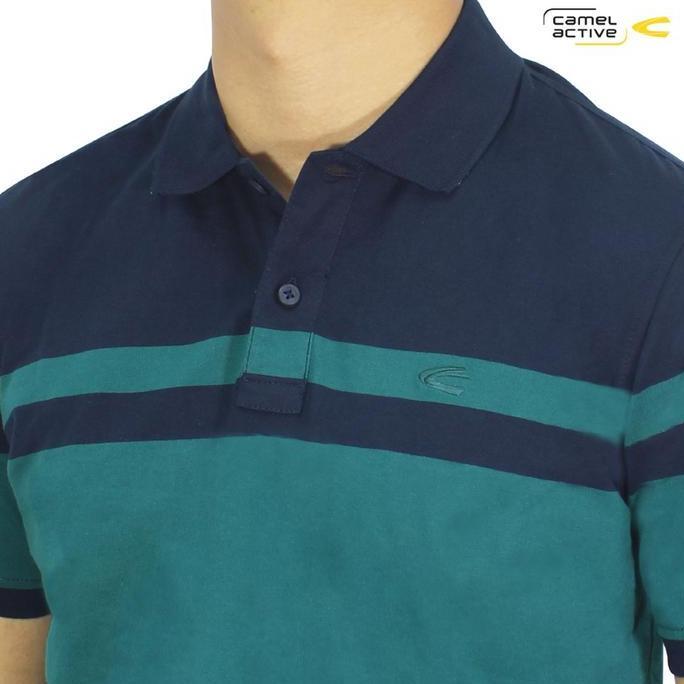 camel active Men's Jasper Navy Stripe CVC Polo Shirt