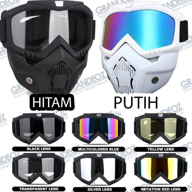 Goggles Kacamata + Masker Full Face Putih / Hitam Helm Goggle Mask Helem Gun Ski Motor Cross gogles 