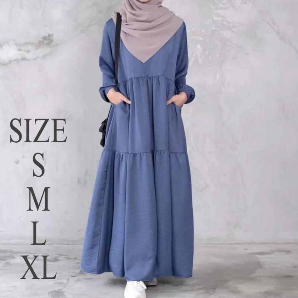 Bagus Gamis Serut Mat Crincle  Remaja Kekinian Terbaru Gamis Dress Remaja/Lebaran Kekinian Gamis Ser