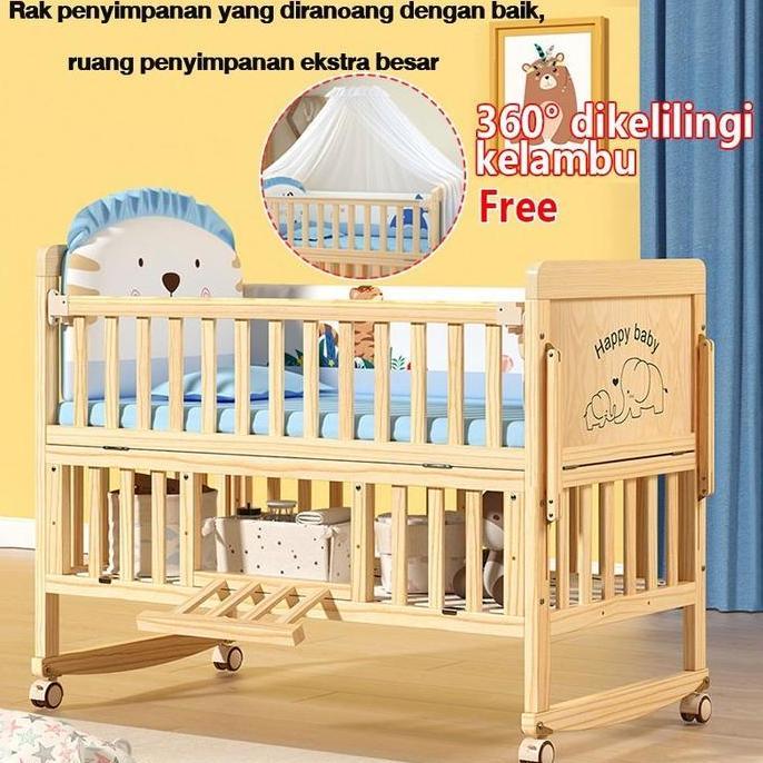 Promo Tempat Tidur Bayi Multifungsi Kayu Jati Goyang 120Cm - Set Lengkap Box Bayi Tanpa Cat & Formal