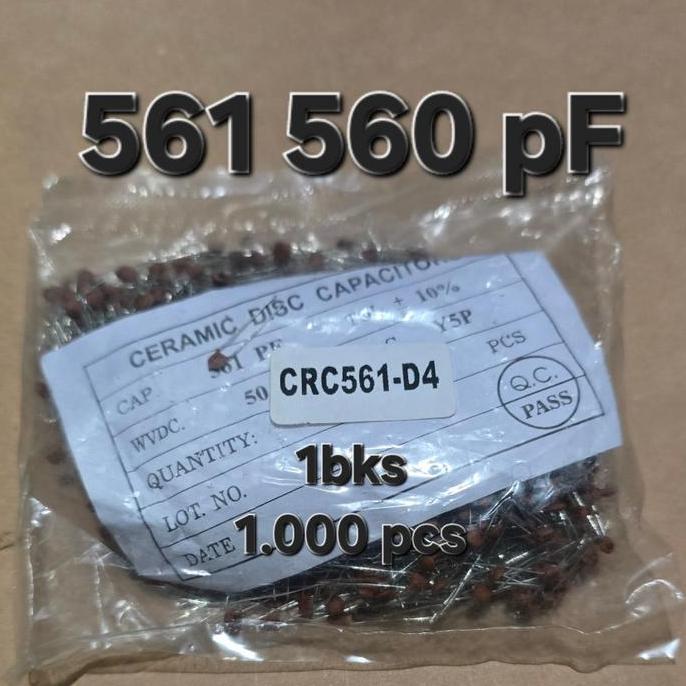 (  561 CERAMIC 1BKS.)    KAPASITOR CAPASITOR KERAMIK CERAMIC 560 561 PF 0.56NF 0.56 NF PIKO FARAT PF