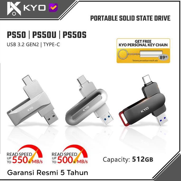 NEW KYO PS50 / PS50U / PS50S 512GB PORTABLE SSD USB 3.2 TYPE C EXTERNAL SSD EKSTERNAL USSD ORI