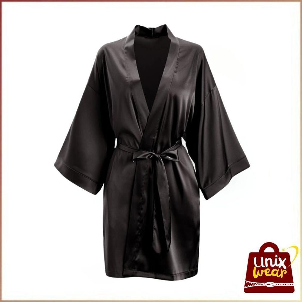 Promo Unixwear - Kimono Baju Tidur Set Lace Bahan Satin Ascalor Sutra Piyama