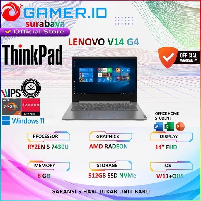 Lenovo V14 G4 RYZEN 5 7430 8gb 512ssd W11 + OHS 14" FHD 2Y