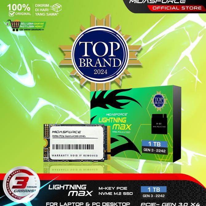 SSD M.2 NVME 1TB (2242) Midasforce Lightning Max PCIe Gen3 x4 Storage ssd  1 tb ssd nvme