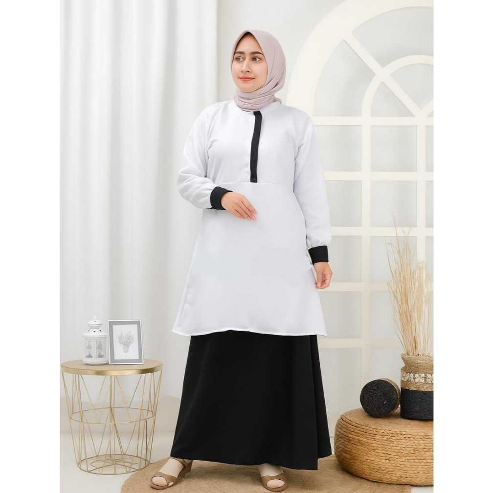 Hot Sale Baju Setelan Seragam Kerja Hitam Putih Pns [Tunik & Rok] |  Seragam Guru Wanita Mengajar | 