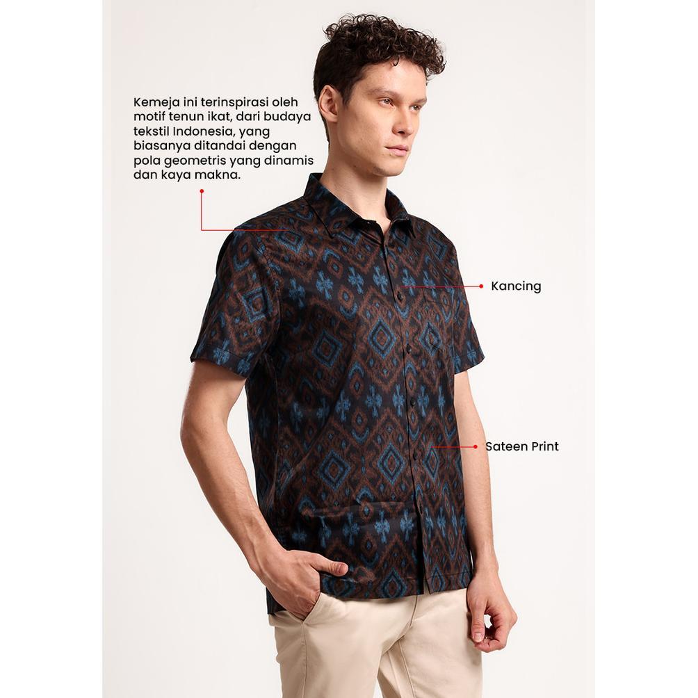 MANZONE - Kemeja Batik Lengan Pendek Pria Modern Fit Antasari - Black