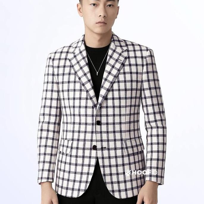 HOOFID Blazer Kotak Tweed  Pria Casual slimfit