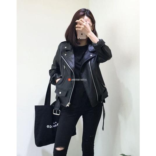 TERMURAH JNK X RMS - JAKET KULIT WANITA RAMONES CHANGCUTERS KOREA BLAZER STYLE PUNK WOMEN SHIRT BLAC