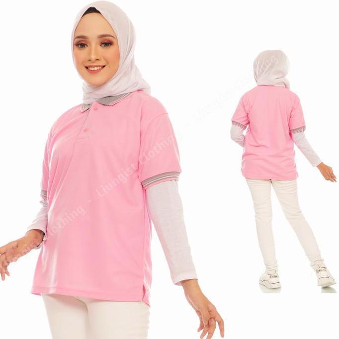 Kaos polo Unisex Pink Kerah Abu / Kaos Kerah / Poloshirt / Baju Pendek Wanita