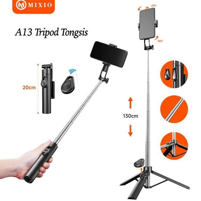 MIXIO A13 130CM Tongsis Bluetooth Selfie Stick Tripod Mini