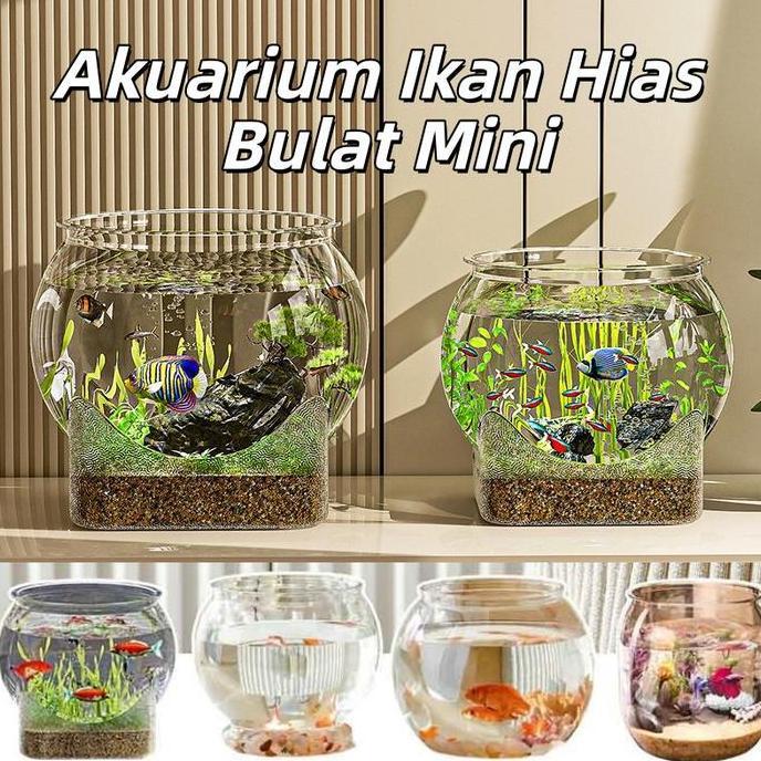Idham_bestt - 5 Ukuran Akuarium Hias Plastik/akuarium Ikan Hias/akuarium Bulat/wadah Tanaman Hidropo