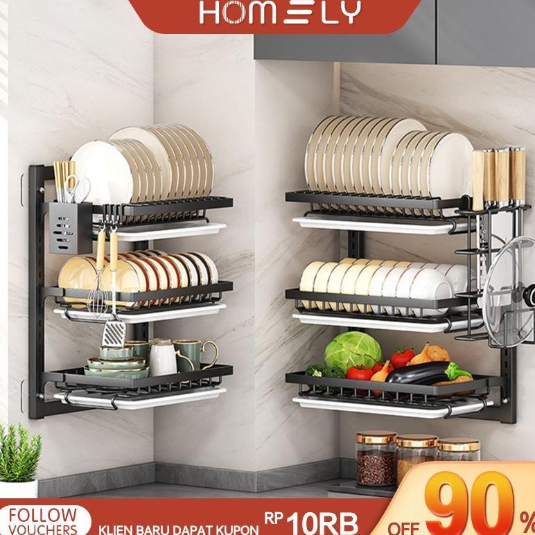 Rak Piring Gantung Rak Dapur Rak Dinding Rak Besi Anti Karat Rak Penyimpanan Mangkuk