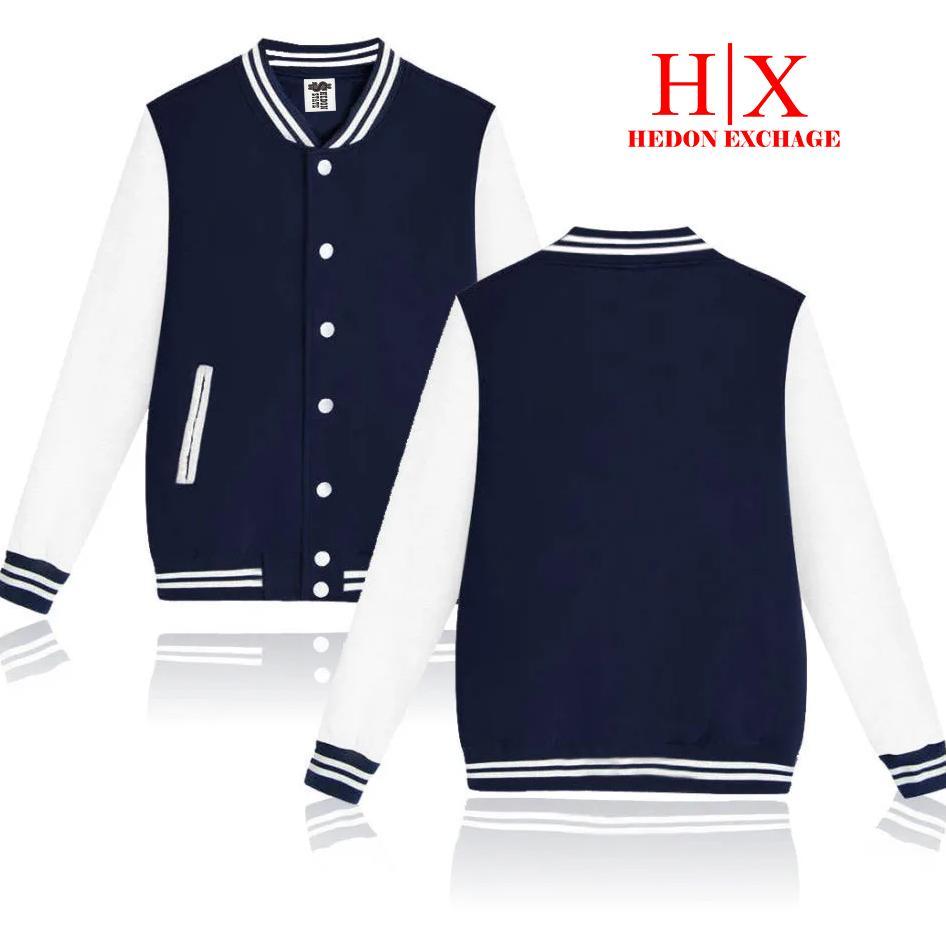 HOT HEDON STATE Jacket Varsity Baseball Kancing Polos Pink Putih Pria Wanita Unisex Kekinian
