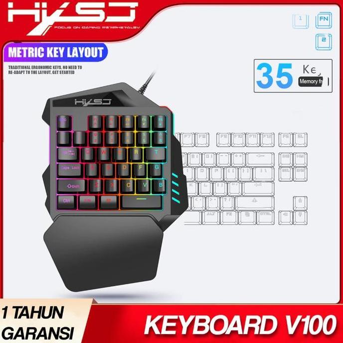 TERBARU - HXSJ V100 One Handed Game Mechanical Keyboard Half Gaming Keyboard RGB Light Lampu Compute