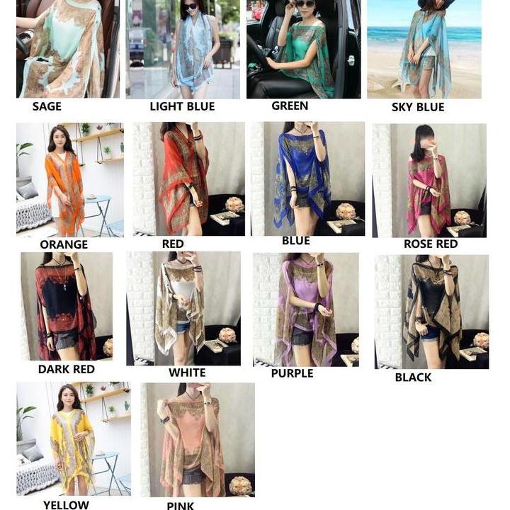 DIBAS_TAVE  - OUTER SCARF BATIK CHIFFON PANTAI BAHAN SIFON BAJU LUARAN BALI SYAL SUTRA SHAWL WANITA 