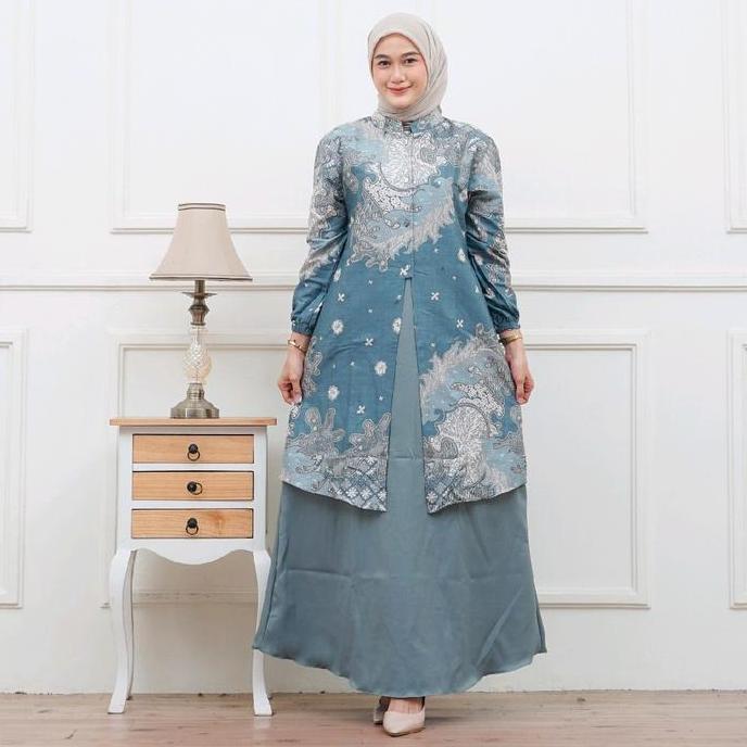 KEKINIAN Gamis batik terbaru gamis sarimbit gamis wanita berbahan Katun Kombinasi Hitam Dress Panjan