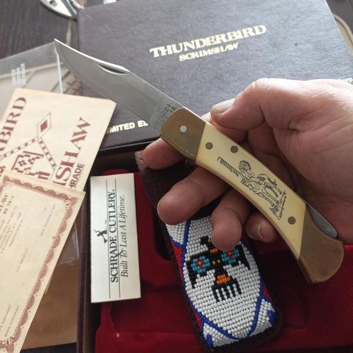 SCHRADE THUNDERBIRD SCRIMSHAW 5" NOS Limited Edition USA Original (TERBAIK) (TERBARU) (TERMURAH)