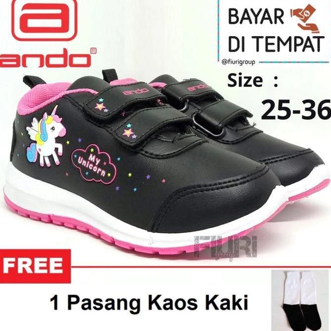 FIURI - ANDO ORIGINAL -  MINICORN VELCRO 25-32 HITAM PINK - SEPATU SNEAKERS ANAK KECIL PEREMPUAN  - 