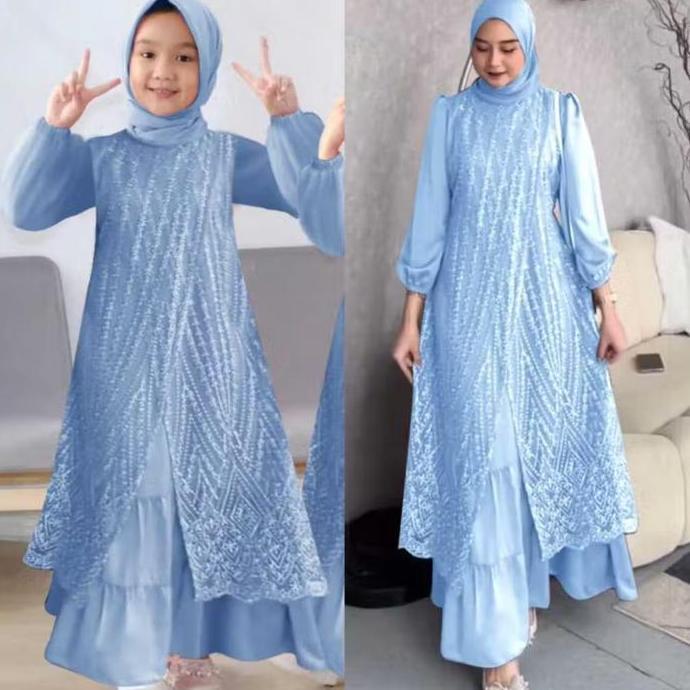 GAMIS MAXI OLIVIA IBU DAN ANAK / GAMIS BRUKAT TILE MUTIARA TERLARIS KONDANGAN PESTA