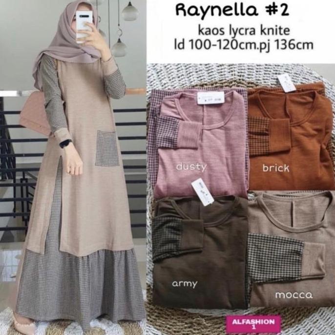 Gamis rajut kombinasi kotak 0140 / gamis / baju / gamis muslim / pakaian kekinian / baju import / tu