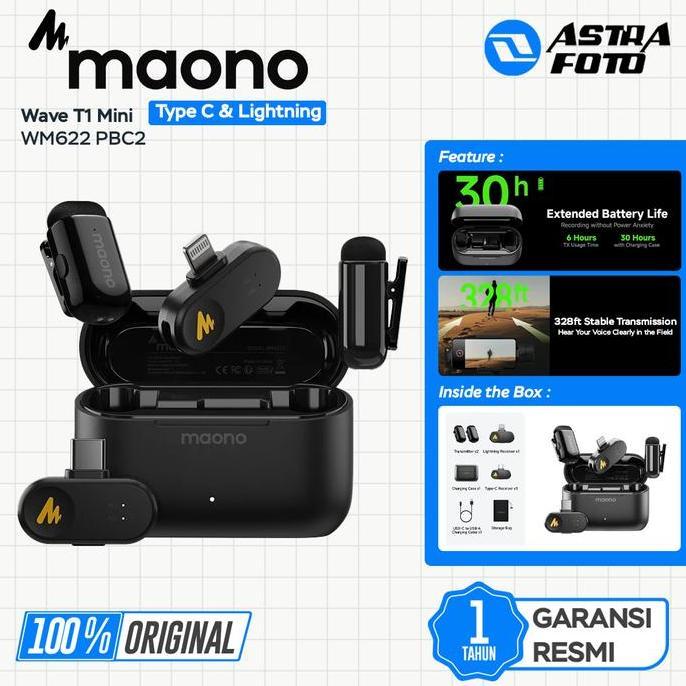 Grosir Maono Wave T1 Mini Wm622 Pbc2 / Pc2 / Pb2 Type-C & Lightning Port Microphone Wireless Hp Smar