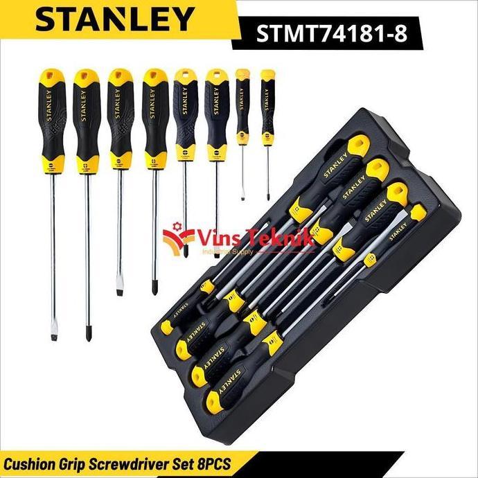 Murah Stanley Stmt74181-8 Obeng Plus Minus Cushion Grip Screwdriver Set 8Pcs