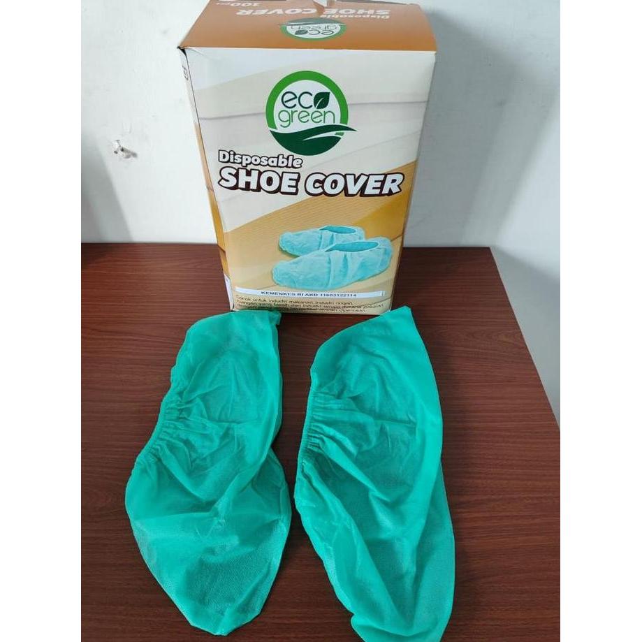 EcoGreen Shoes Cover Disposable Medis Hijau & Putih Tebal Terdaftar Kemenkes RI AKD Bahan Nonwoven S