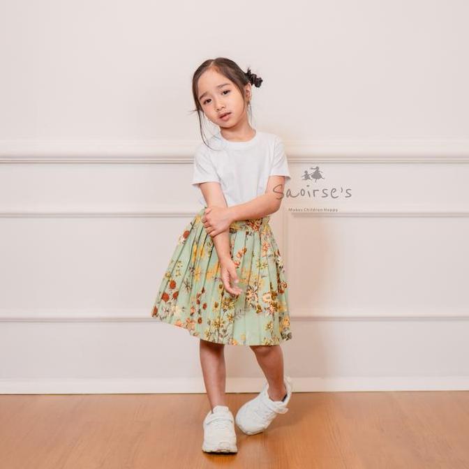 SAOIRSE'S Rose - Rok Pendek Anak Perempuan 2-9 Tahun Motif Bunga Vintage Korean Pleated Mini Skirt