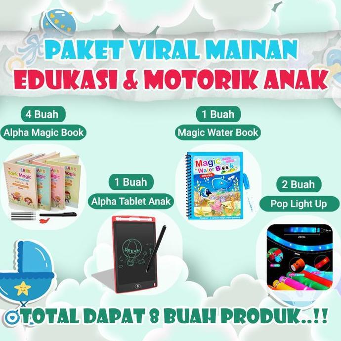 abrielmart [Bisa COD] Viral Paket Lengkap Mainan Edukasi Anak dan Motorik , 4 Sank Magic Book, 1 LCD
