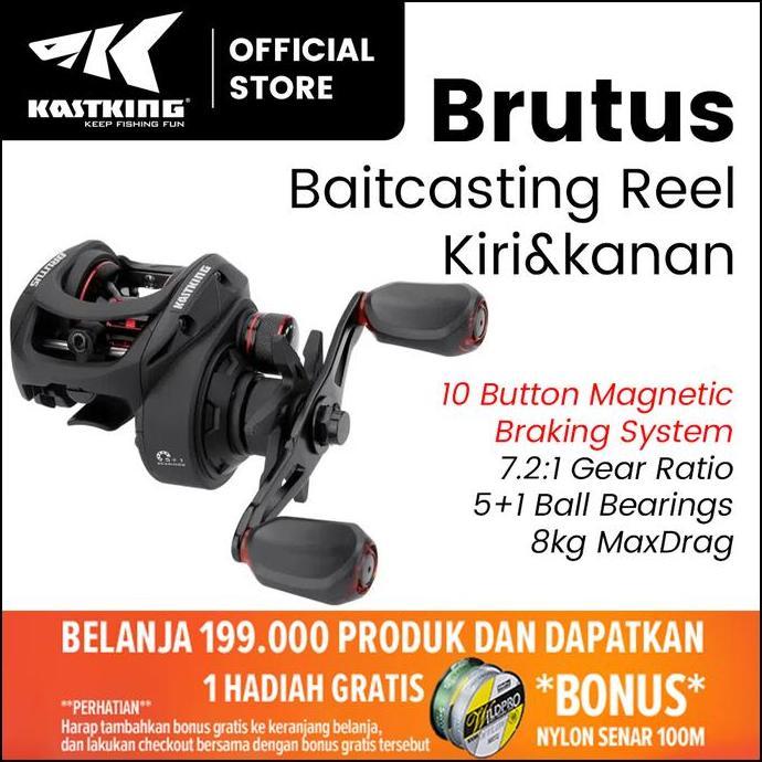 KASTKING X SEAHUNTER BRUTUS & BRUTUS PRO REEL PANCING BAITCASTING KIRI/KANAN, RANGKA GRAFIT, RASIO R