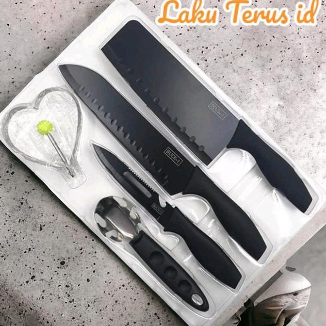 Lintangbagio9 - LT Pisau Set Buck I 5in1 Black Kitchen Knife Alat Kitchenware