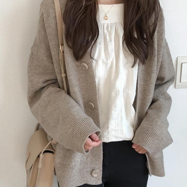 Cardigan Rajut Longgar Warna Solid Baru Untuk Wanita 2 Warna
