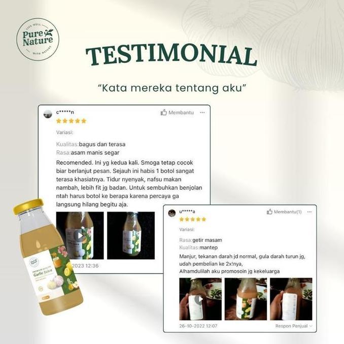 Drink- Purenature Garl1Juice Jus Bang Putih Tunggal Dengan Jahe Merah Madu Lemon Cuka Apel Bpom Hala