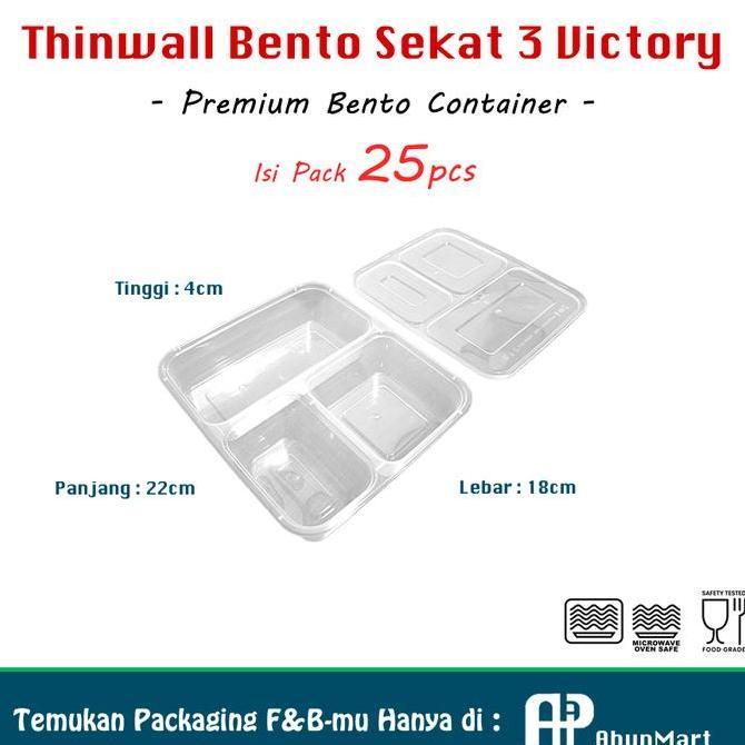 Thinwall Bento Sekat 3 (Victory) Isi 25pcs