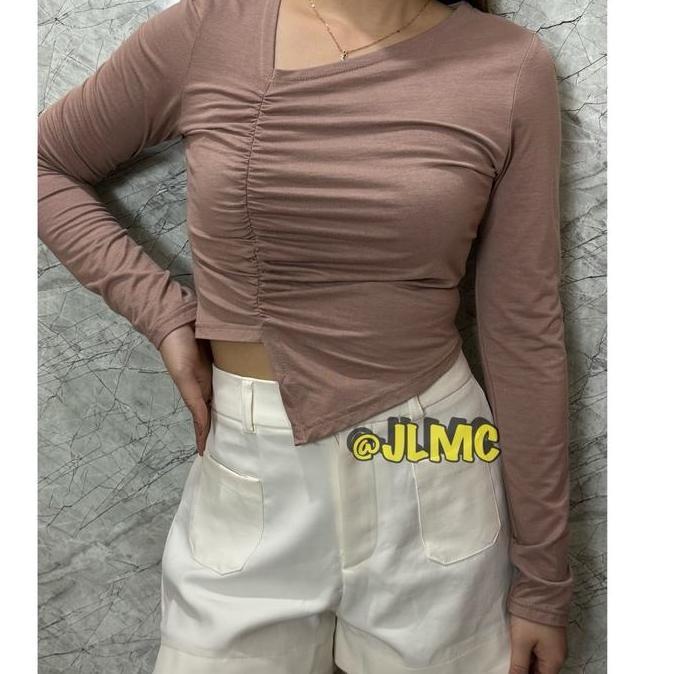 Superior- Belvia Top Longsleeve - Atasan Crop Top Kerut Lengan Panjang