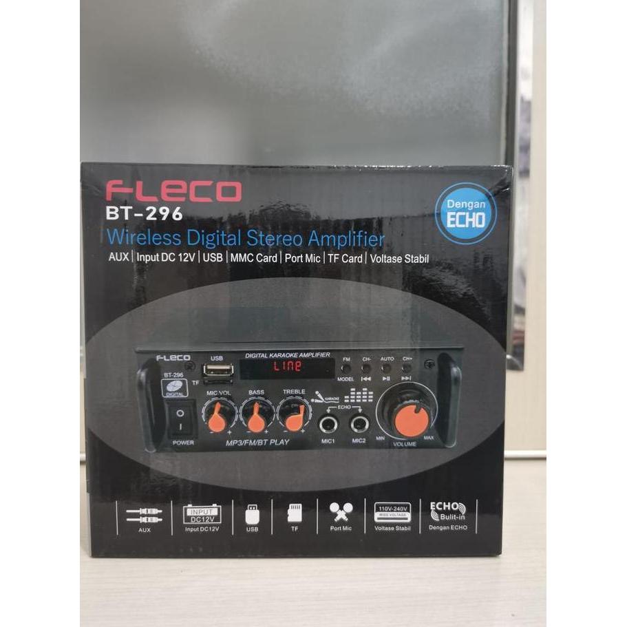 Amplifier Bluetooth FLECO BT-296 - 2 Channel 300W+300W | Bisa Angkat Speaker 12 Inch, USB SD FM AUX 