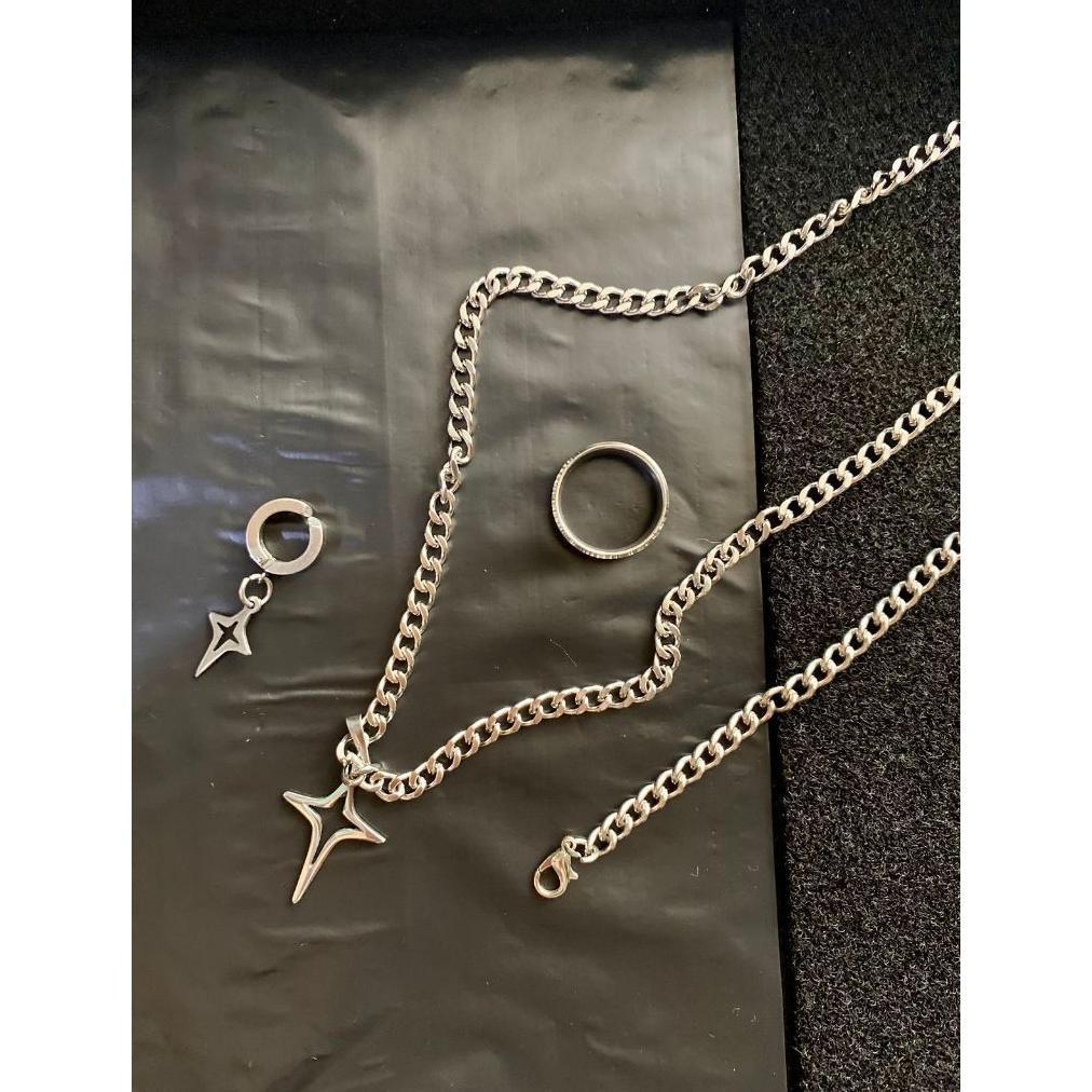 ORIGINAL PROMO TERBARU-Paket Beli 3 Gratis 1 Kalung Rantai gelang dan cincin bonus anting jepit bint