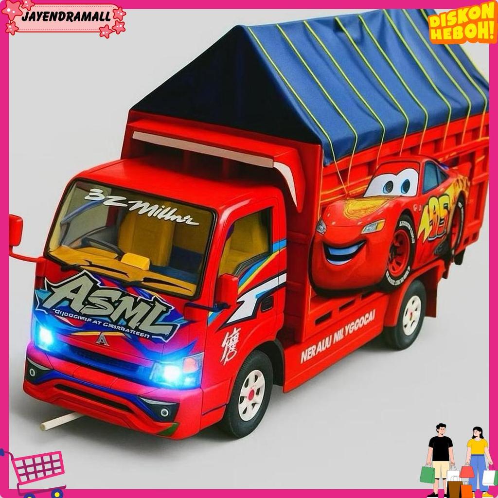 Mainan Anak Miniatur Truk Oleng Kayu Asli Full Lampu Dan Terpal Dijamin Bagus