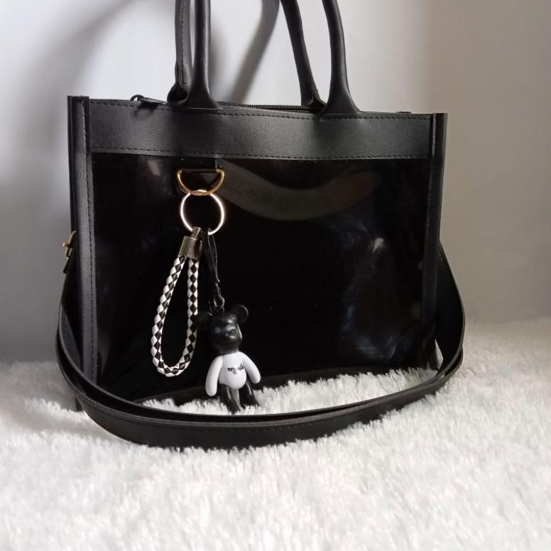 100% aman tas handbag mika tebal warna hitam
