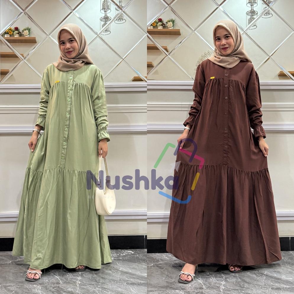 ORIGINAL GAMIS MAHIRA RAYON TWILL / GAMIS LENGAN BALON / GAMIS KANCING BUSUI PREMIUM QUALITY KEKINIA