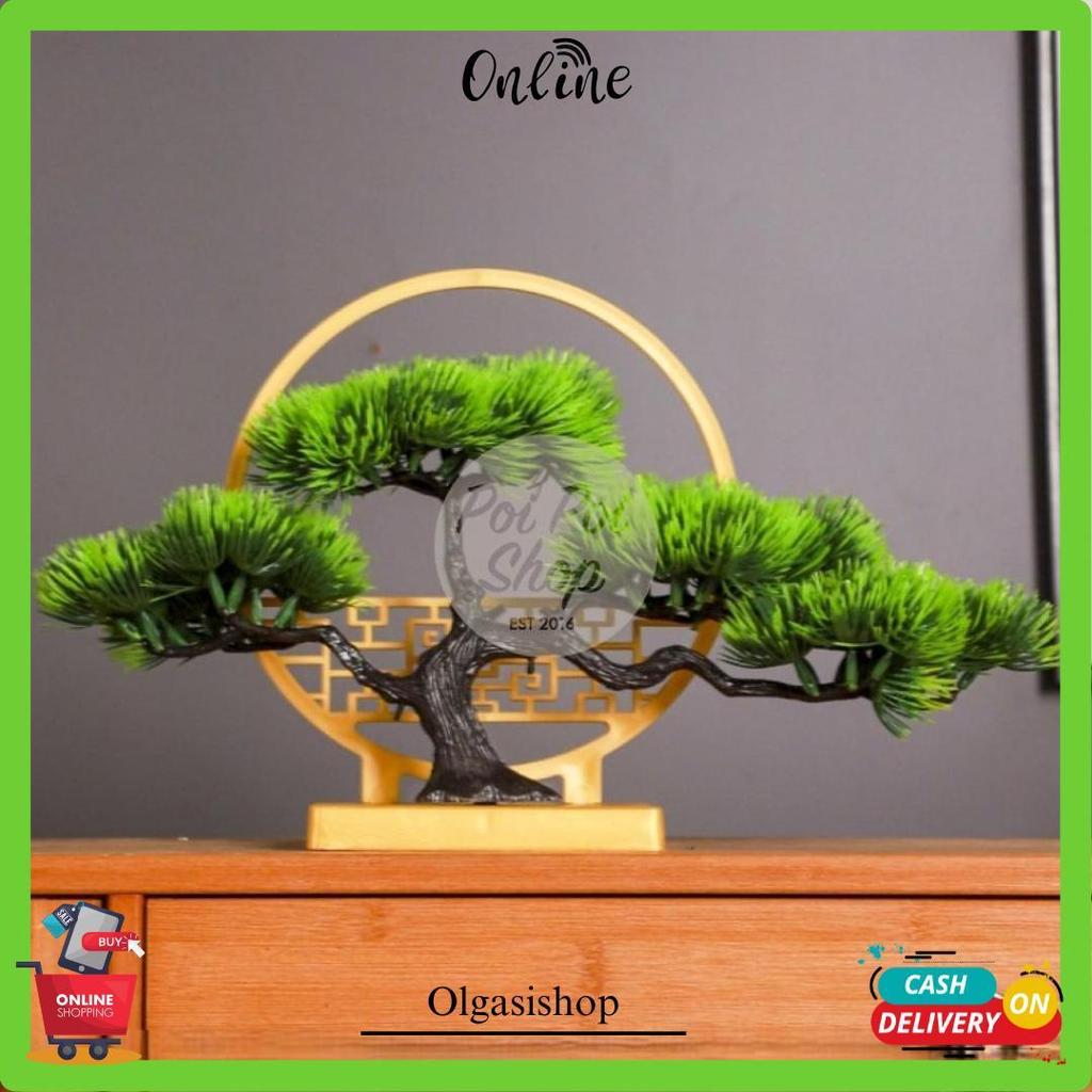 Tanaman Bonsai Pot Imlek Backdrop Oriental Zen Sakura Moss Artificial Hampers Imlek Flower Dekorasi 