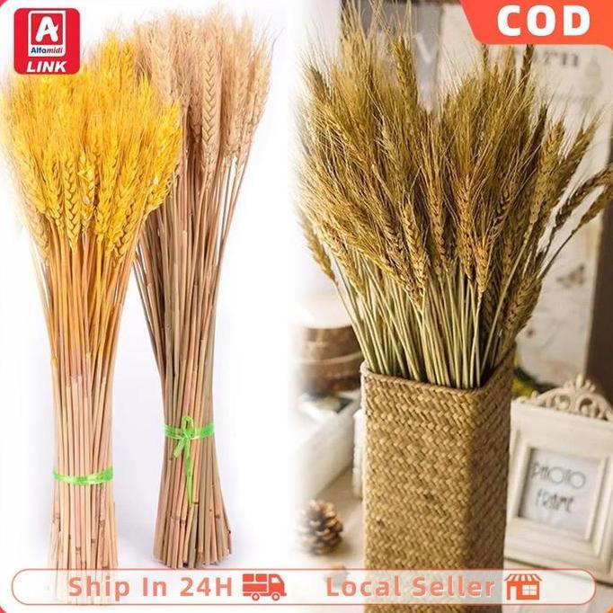 100pcs Gold/Wood Dried flower Wheat Artificial Dried wheat flower bouquet Bunga kering dekorasi