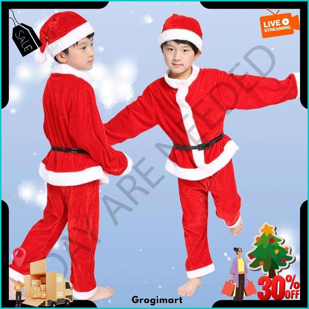 Santa Bahan Premium Bukan Fanel Baju Kostum Santa Claus Christmas Anak Perempuan Sinter Clause Santa