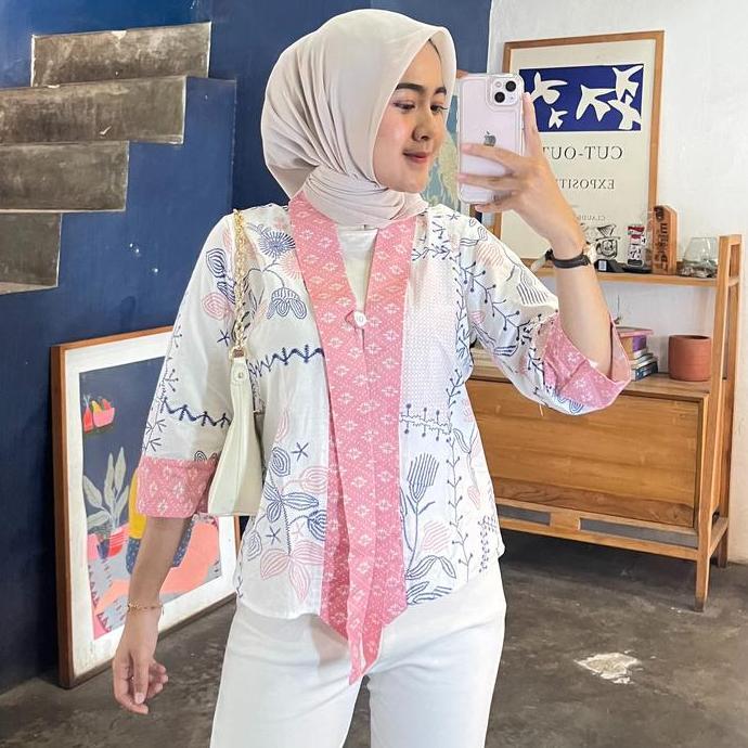PALING MURAH Blouse Outer Batik COD Kancing 1 untuk Kondangan dan Kerja Baju Katun Pendek Panjang Ca