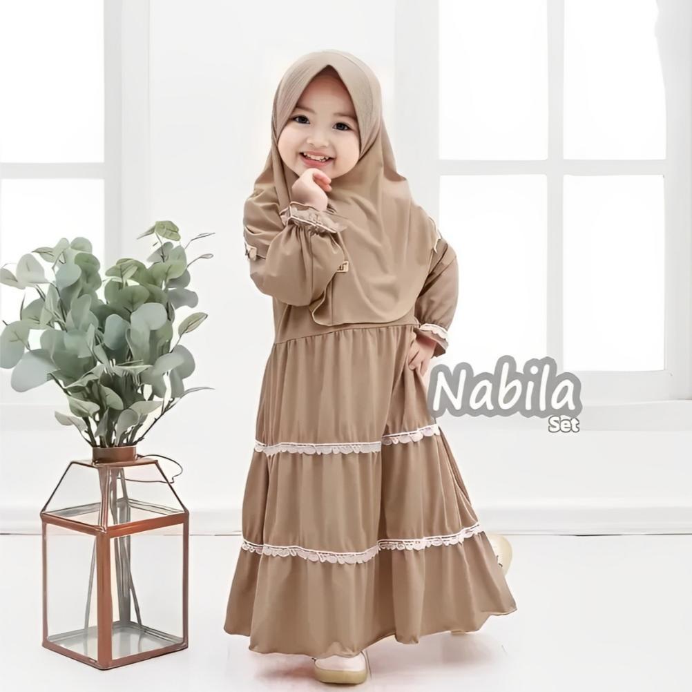 PREMIUM GAMIS ANAK PEREMPUAN NABILA KIDS SET HIJAB USIA 1-6 TAHUN KEKINIAN