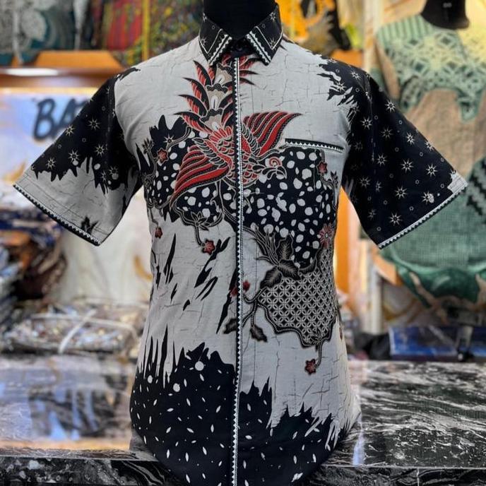 BELI Batik Cantieq exclusive - PHOENIX HITAM |Batik Pria premium smock Katun solo bordir Lengan pend